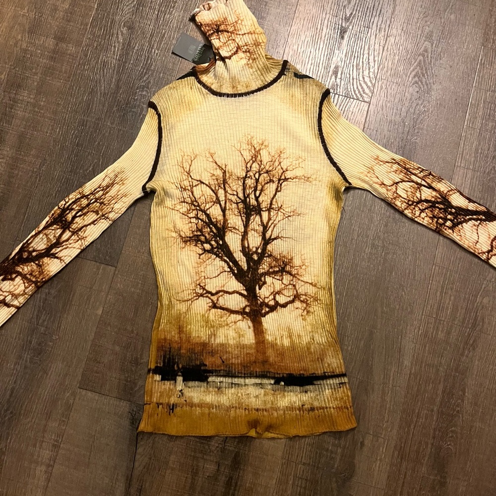 Jean Paul Gaultier Tree Print Long Sleeve Turtleneck Top